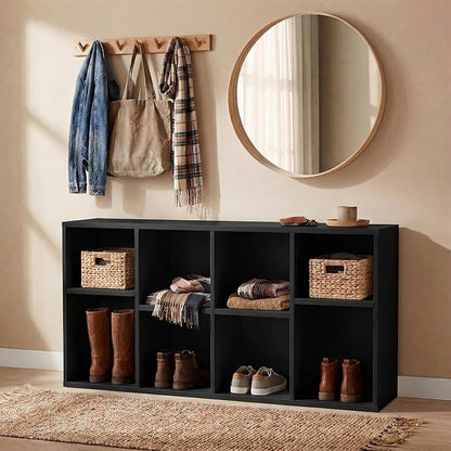 YESHOMY Modern TV Stand for Televisions up to 55 Inch, Mid Century Entertainment Center with 8 Open Shelves for 32/43/50/55 Inchs TVs, Media Console with Adjustable Shelves for Living Room, Black