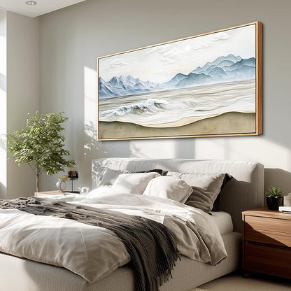 Wapluam Large Framed Canavs Wall Art,Ocean Wall Decor Living Room,Modern Nature Coastal Landscape Painting, Above Bed Beach Wall Art, Sea Waves Pictures Artwork for Bedroom Bathroom home office 30x60