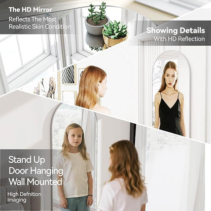 SCWF-GZ 57x20 Door Hanging Full Length Mirror, Floor (Height 5.7ft just Body in1.3ft) Wall Mounted Metal Frame Arch Dressing Mirrors for Bedroom Bathroom Living Room 57 inch Silver