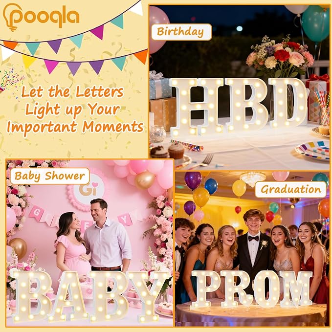 Pooqla LED Marquee Letter Lights Sign, Light Up Alphabet Letter for Home Party Wedding Decoration J