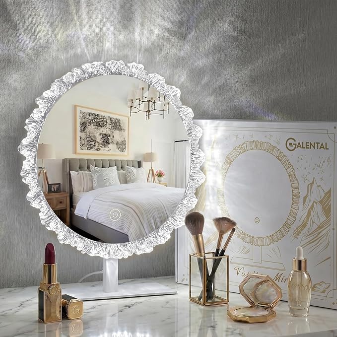 LED Makeup Mirror with Light - 11" Silver Crystal Vanity Mirror for Bedroom Dressing Room, 3 Color Temperature Touch Dimming, Adjustable Angle, Beauty Gift for Girlfriend & Women
