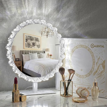 LED Makeup Mirror with Light - 11" Silver Crystal Vanity Mirror for Bedroom Dressing Room, 3 Color Temperature Touch Dimming, Adjustable Angle, Beauty Gift for Girlfriend & Women