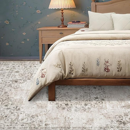 Area Rug 6x9 Vintage Rug: Washable Indoor Medallion Rugs Low Pile Distressed Floor Carpet Retro Accent Rug for Living Room Bedroom Kitchen Dining Table Home Office(Distressed Taupe, 6'x9')