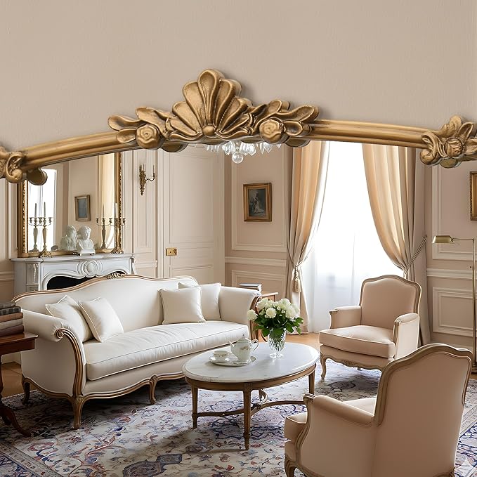 Besdomus Vintage Gold Arched Mirror: 36"x29" Traditional Ornate Antique Mirror - French Baroque Decorative for Wall/Mantel/Bedroom/Entryway/Bathroom/Hallway - Home Decor for Fashion-Conscious