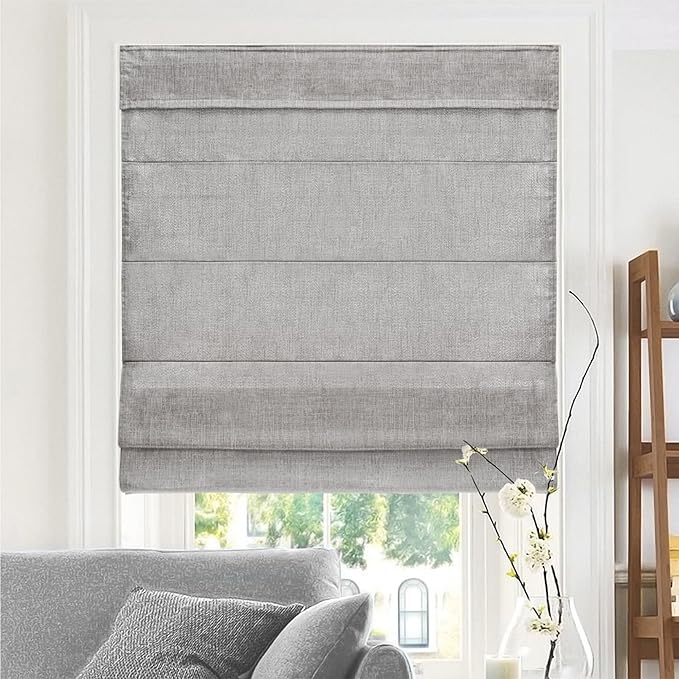 CHICOLOGY Cordless Roman Shade, Light Filtering Privacy Liner, Textured Belgian Denim Fabric, True-to-Size 34" W x 64" H, Inside/Outside/Ceiling Mount Window Treatment for Living Room Bedroom