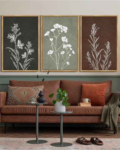Drsoum Vintage Botanical Flower Boho Framed Wall Art Retro Floral Prints Wildflower Bohemain Neutral Rustic Artwork Kitchen Bedroom Ready to Hang 24x36in Natural Framed