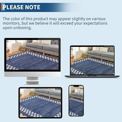 GarveeHome Washable Rug 5x7 for Living Room Large Bedroom Scalloped Rug Non Slip Stain Resistant Modern Border Throw Carpet Soft Boho Rug for Dining Room Nursery Home Office, Blue