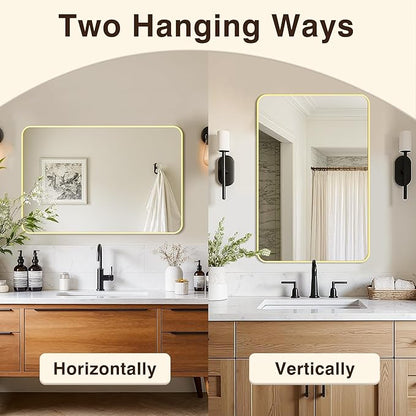 Bathroom Vanity Mirror for Wall, 30"x20" Wall Mounted Bathroom Mirror for Over Sink with Sturdy Metal Frame, Vertical or Horizontal, Living Room, Bedroom, Entryway(Gold)