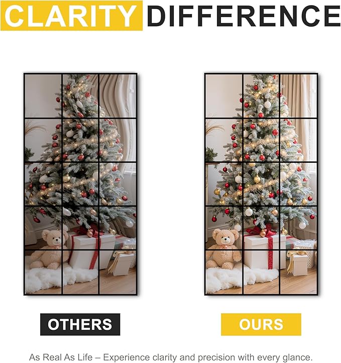 Large Window Pane Full Length Mirror for Wall, 28"x55" Black Rectangular Wall Mirror for Living Room, Bedroom, Entryway, Hanging or Leaning