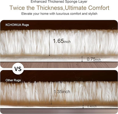 KICHOWUA Thick Area Rug 4x6 Cream White Fluffy Shag for Bedroom, Soft Washable Fuzzy Shaggy Non-Slip Plush Carpet for Living Room, Modern Furry Rugs for Kids Nursery Baby Boys Girls Dorm, Ivory