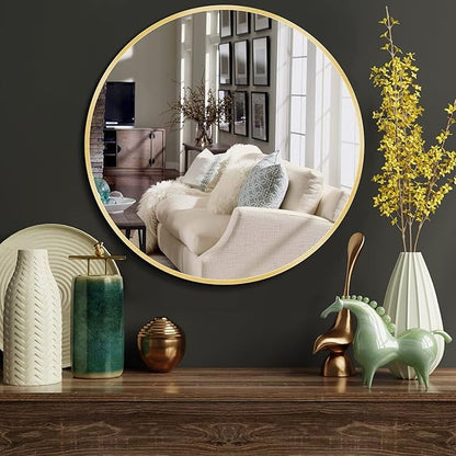 Itrue Round Gold Mirror 36 Inch for Bathroom Circle Mirrors for Wall Decorative Brushed Metal Frame Mirror with Wall Mounted for Living Room Bedroom