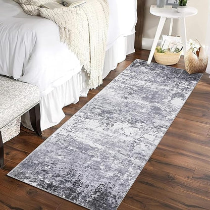 ROYHOME Modern Abstract Runner Rug 2x10 Washable Non Slip Stain Resistant Rug for Bedroom Living Room Non Shedding Low Pile Indoor Floor Cover,Light Grey