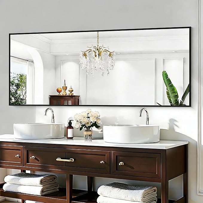 KOCUUY Black Bathroom Mirrors, 60"x24" Large Rectangle Mirrors for Bathroom Sink, Oversized Wall Mirror Black Metal Framed Decor for Living Room, Farmhouse, Entryway, Hang Horizontal/Vertical