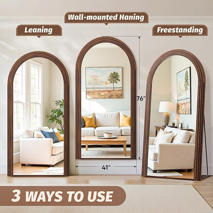Antok Full Length Mirror 76"×41" Floor Mirror Standing Tall Mirror, Arched Stand up Large Wall Mirrors, Freestanding Full Body Mirrors for Bedroom Living Room Wood Vintage Style Nature