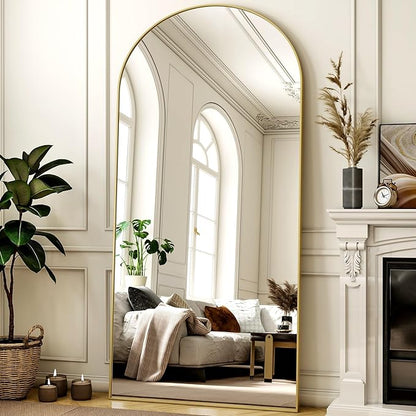 XRAMFY 78"x38" Arched Full Length Mirror with HD Real Glass, Aluminum Frame, Shatter-Resistant, Wall Mounted or Standing, Gold Floor Mirror for Bedroom & Dressing Room