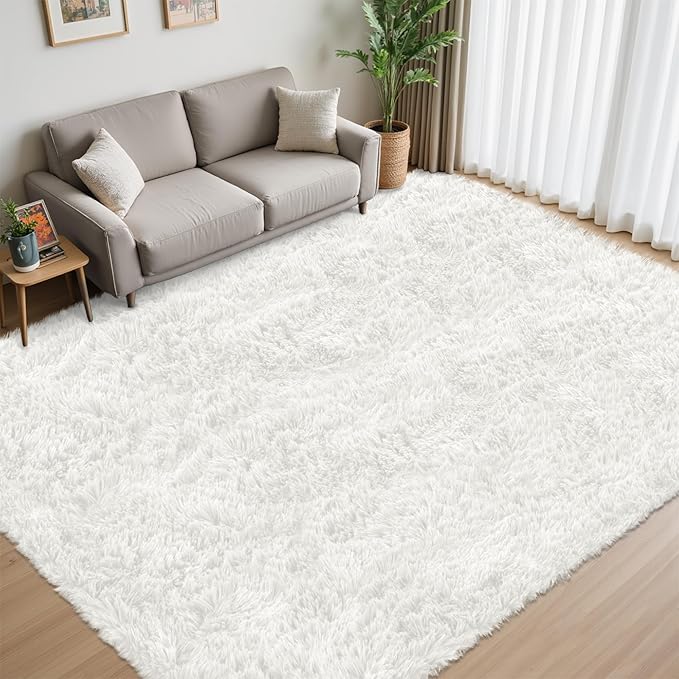 4x6 Area Rug for Living Room:Ultra Soft Fluffy Shag White Rugs,Large Fuzzy Plush Indoor Non Slip Carpet Washable Rug for Bedroom Kids Nursery Office Dorm Modern Decor(White 4'x6')