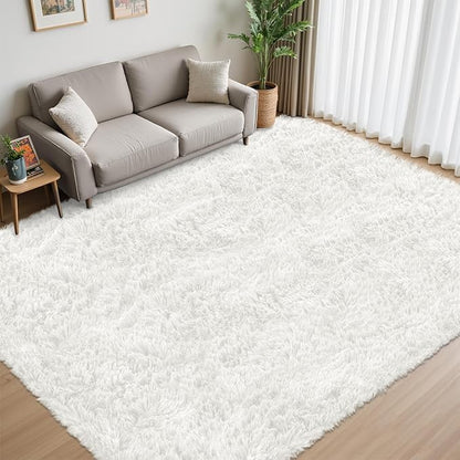 4x6 Area Rug for Living Room:Ultra Soft Fluffy Shag White Rugs,Large Fuzzy Plush Indoor Non Slip Carpet Washable Rug for Bedroom Kids Nursery Office Dorm Modern Decor(White 4'x6')