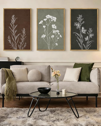 Drsoum Flower Wall Art Vintage Floral Minimalist Wall Hanging Decor Farmhouse Colorful Botanical Prints Artwork for Bedroom Living Room Hallway 24x36in Natural Framed