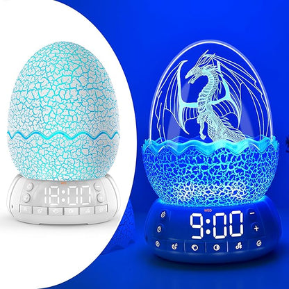 Dragon Egg Digital Clock Ok to Wake Up Alarm Clock with Portable Egg Night Light/Sleep Training Machine/Bluetooth Speaker, Illuminated Buttons Control Color Volume Brightness