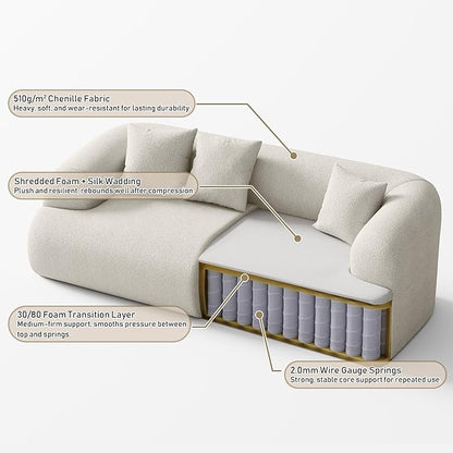 Boneless Couch Set, 91" + 75'' Cloud Couch Set, Chenille Curved Sofa, Modern Compression Sofa for Living Room, Bedroom and Apartment, No Assembly Required, Beige White