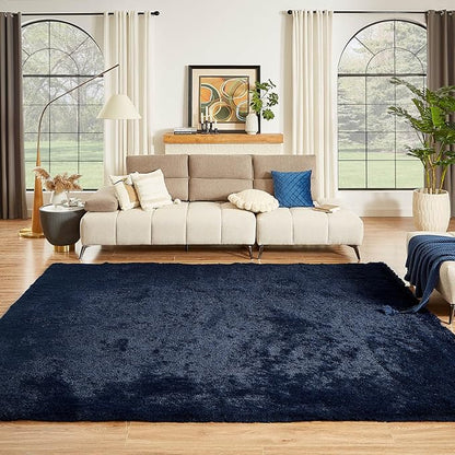 Floralux 8x10 Area Rug for Bedroom, Dark Blue, Large Shag Rugs Living Room Rug, Ultra Soft Shaggy Fluffy Carpet for Playroom, Plush Modern Floor Carpets for Kids Room, Home Office