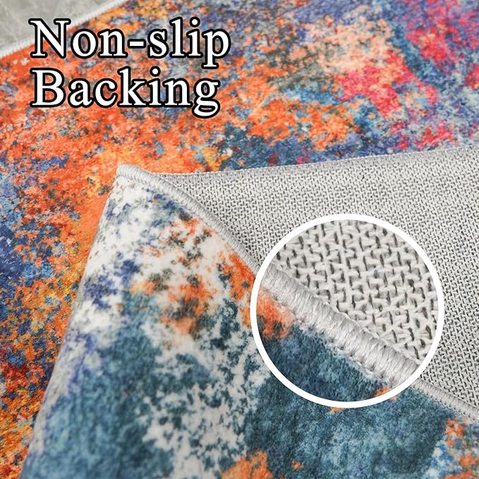 RUUGME 5X7 Area Rug Colorful - Modern Abstract Washable Area Rugs for Living Room Non-Slip Carpet for Bedroom Nursery Office - Soft Low Pile Stain Resistance Floor Mat for Home Decor (5x7 Colorful)