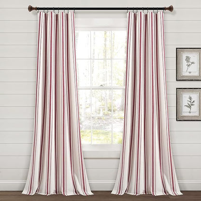 Lush Decor Farmhouse Stripe Yarn Dyed Eco-Friendly Recycled Cotton Window Curtain Panel Pair, 42" W x 95" L, Red - Classic Modern Rustic Charm - Eco Friendly Cotton Fabric
