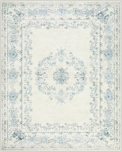 Wonnitar Bow Print Area Rug for Living Room, Ultra-Thin Blue 8x10 Washable Rug, Non Slip Soft Boho Floral Aesthetic Indoor Decor Carpet for Boys Playroom Dining Room Office