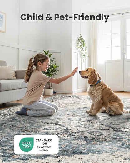 AMADA HOMEFURNISHING 3x5 Washable Area Rug, Low-Profile Entryway Rug with Non-Slip Backing & Durable Edge Binding, Vintage Rugs for Bedroom, Entryway & Kitchen