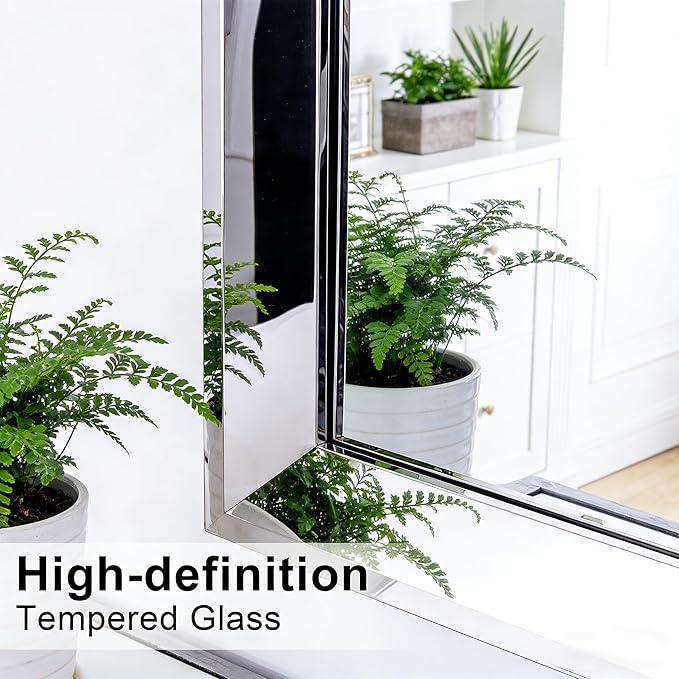 Chende 27"x56" Large Bathroom Mirror for Wall, Elegant Decorative Wall Mirror with Angled Stainless Steel Frame, Unique Vertical/Horizontal Mirror for Living Room, Home Office, Entryway Decor