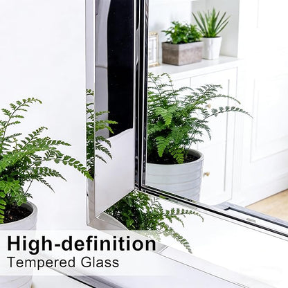 Chende 27"x56" Large Bathroom Mirror for Wall, Elegant Decorative Wall Mirror with Angled Stainless Steel Frame, Unique Vertical/Horizontal Mirror for Living Room, Home Office, Entryway Decor