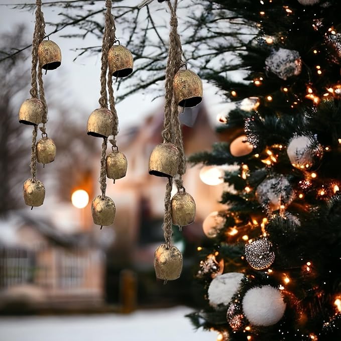 Set of 3 Giant Harmony Decorative Bells Vintage Rustic Home Decor Handmade Christmas Large Bells 8" 6" 4" (2" Chime Bells)