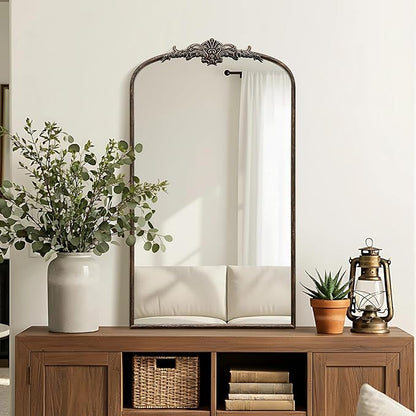 Besdomus Vintage Black Arched Mirror: 24"x42" French Large Arch Black Antique Wall Mounted Mirror - Traditional Ornate Home Decor for Living Room/Entryway/Fireplace/Bathroom - Idea for Young Couples