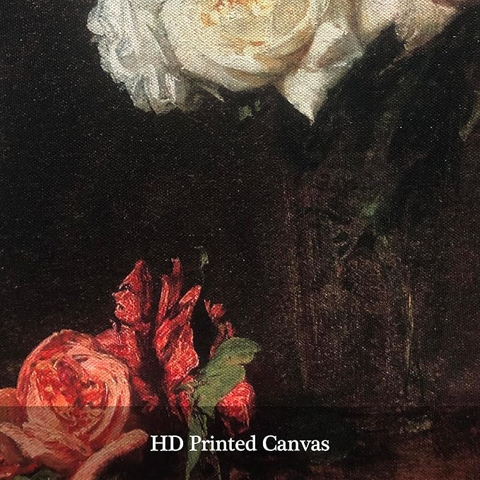 Pyradecor Vintage Retro Framed Wall Art Roses Paintings Pictures Canvas Prints Mid Century Bathroom Decor for Living Room Office Farmhouse Decorations
