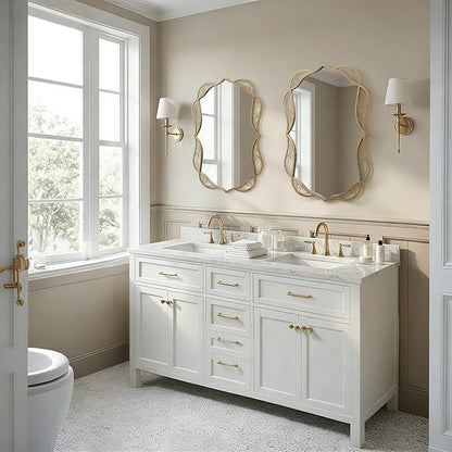 Besdomus Vintage Gold Bathroom Mirror: 24"x36" Scalloped Modern Large Bathroom Vanity Mirrors for Over Sink - Farmhouse Decorative Vertical or Horizontal Hanging for Living Room/Fireplace/Bathroom