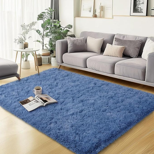 qulint Blue Rugs for Bedroom 3x5, Fluffy Shag 3x5 Area Rug for Boys Room Fuzzy Small Kids Rug, Plush Shaggy Alfombras for Girls Dorm Playroom Nursery Aesthetic Home Decor (3ft x 5ft, Blue)