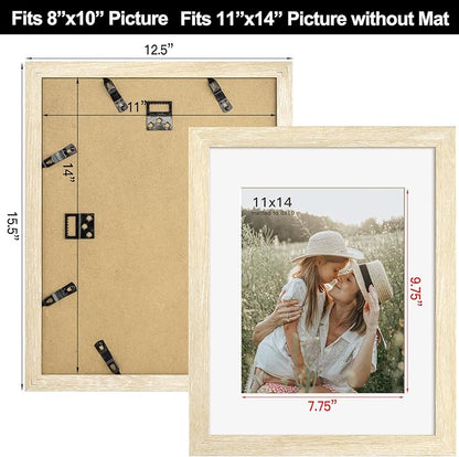 Momentworth 11x14 Picture Frame with Mat for 8x10 Set of 4, Natural Wood Grain 11 x 14 Gallery Wall Picture Frames for Wall Mounting(4 Pack, Natural)