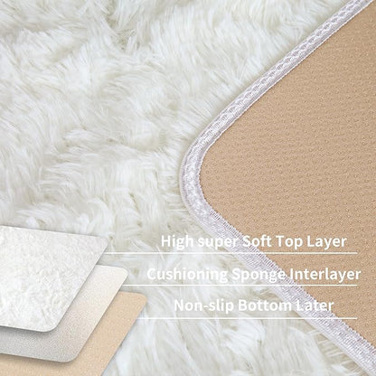 KCHOWUA Cream White Fluffy Area Rug for Girls Bedroom, 3'x5' Machine Washable Fuzzy Plush Carpet for Living Room, Soft Shaggy Throw Rug for Kids Dorm Room Nursery, Ivory