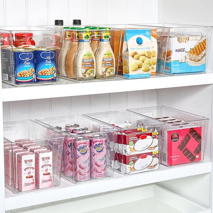 Vtopmart 6 PCS Clear Plastic Storage Bins, Pantry Organizer Containers with Handle for Refrigerator, Fridge, Cabinet, Kitchen, Countertops, Cupboard, Home Organization and Storage, XL
