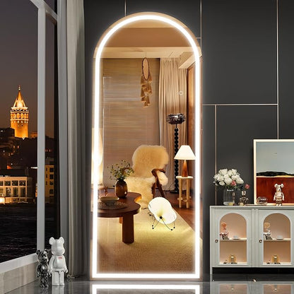 Hasipu 77" x 30" Led Mirror Full Length, Full Length Mirror with Lights Arch Design,Tempered Glass,Shatter-Proof, Dimming & 3 Color Modes for Bedroom Cloakroom-UL
