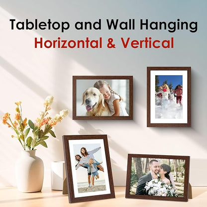 FIXSMITH 5x7 Picture Frame Set of 2, Photo Frame with HD Plexiglass, Display Pictures 4x6 with Mat or 5x7 Without Mat, Brown Picture Frames Collage for Tabletop or Wall Display