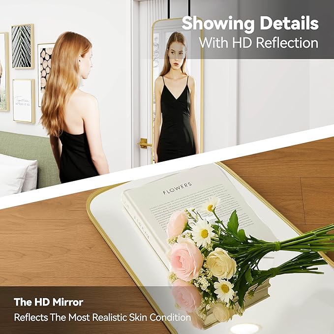 SCWF-GZ Rectangle 57x16 Mirror Full Length Wall Mounted Hanging or Against Wall Metal Frame Dressing Make-up Mirrors for Entryway Bedroom Bathroom Living Room 57 16 inch Gold