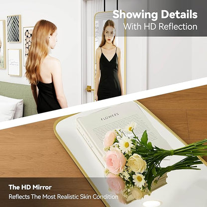 SCWF-GZ Rectangle 57x16 Mirror Full Length Wall Mounted Hanging or Against Wall Metal Frame Dressing Make-up Mirrors for Entryway Bedroom Bathroom Living Room 57 16 inch Gold