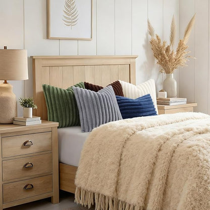 decorUhome Cozy Faux Fur Throw Pillow Covers 22x22 Set of 2 Decorative Soft Plush Striped Modern Farmhouse Boho Couch Euro Sham Pillow Cases with Velvet Back for Sofa Bed Living Room, Grey