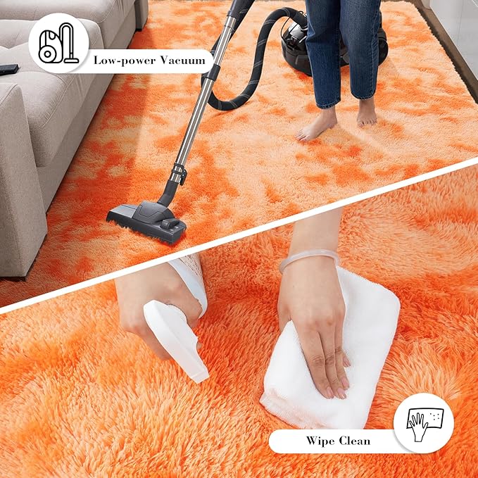 Mottling Orange Fluffy Rug Shag Area Rug, 8x10 Area Rugs for Girls Bedroom, Big Soft Shag Bedside Non-Slip Plush Dorm Nursery Kids Carpet Home Decor Aesthetic