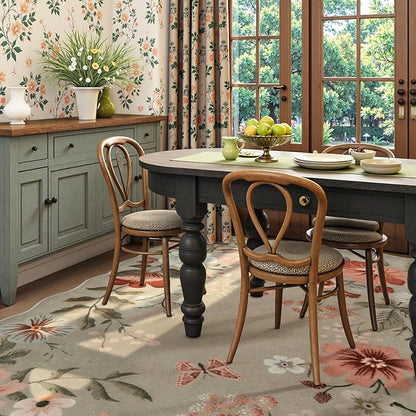Lahome Floral Washable 6x9 Area Rugs, Soft Bedroom Rug for Living Room Ultra-Thin Non Slip Dining Room Rug, Stain Resistant Boho Rugs Easy Clean Throw Carpet for Office Flore (6'x9',Brown)