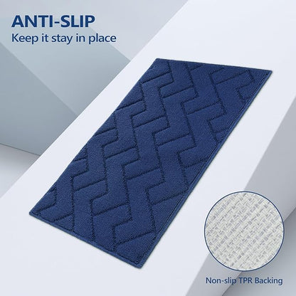 hicorfe Kitchen Runner Rugs and Mats Sets,2 Pieces Absorbent Non-Slip Kitchen Rug,Comfort Kitchen Mat for Floor,Washable for Kitchen,Hallway,Office,Sink,Laundry(20"x59"+20"x48",Navy Blue)