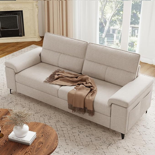 Upvilla 88.97" Modern Couches for Living Room, Deep Seat Sofa with 8” Cushion, Comfy 2-Seater Chenille Loveseat Sofa with Convertible Armrest, Removable Sofa Cover, High Leg (Beige)