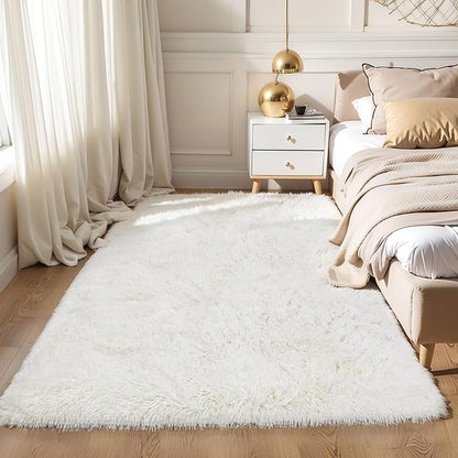KICHOWUA Area Rug 5x7 Cream White Fluffy Shag for Girl Bedroom,Ultra Soft Plush Fuzzy Washable Thickened Non-Slip Floor Carpet,Modern Furry Shaggy Rug for Living Room Nursery Kids Boy Dorm,Ivory