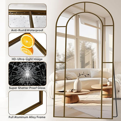 Antok 81" x 41" Full Length Mirror, Floor Mirror Arched Window Decorative Mirror, Metal Framed Decor Farmhouse Floor Mirrors Art Pane Mirrors Wall Decor for Bedroom, Living Room, Entryway Bronze